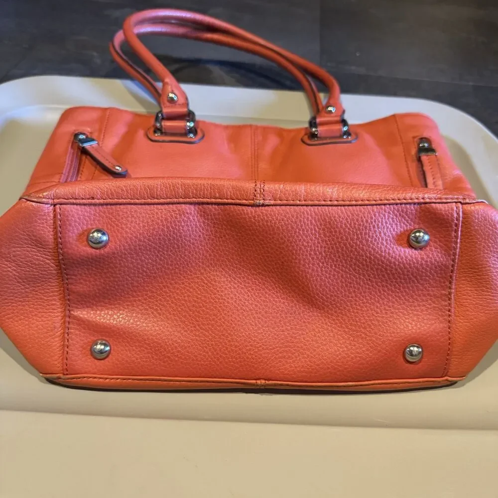 Tignanello Leather Shoulder Bag Pebbled Double Handle Tote Pink Orange 14x11 - Picture 5 of 12